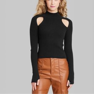 Women's Mock Turtleneck Fitted Cut Out Pullover Sweater